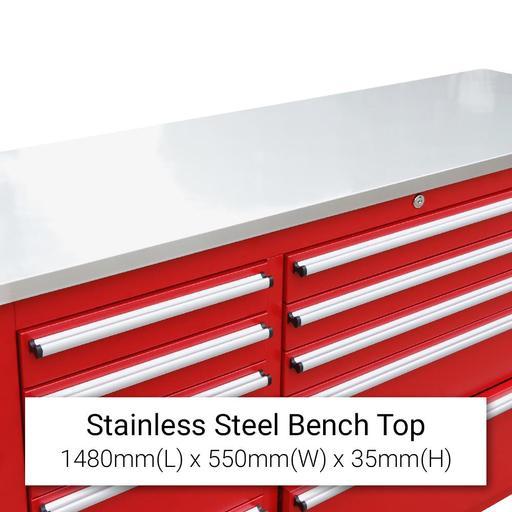 Daytona DRB56 56" 10 Drawer Stainless Top Workbench Trolley - Red – image 4