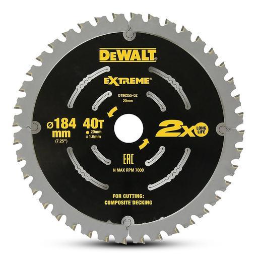 DeWalt DT90255-QZ 184mm (7") 40T Extreme Composite Decking Circular Saw Blade  – image 2