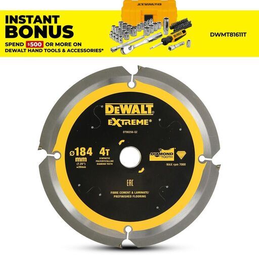 DeWalt DT90256-QZ 184mm (7") 4T Extreme PCD Cement & Laminate Circular Saw Blade
