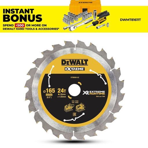 DeWalt DT99560-QZ 165mm (6.5") 24T Extreme Runtime Circular Saw Blade