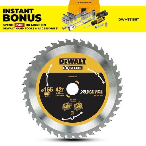 DeWalt DT99561-QZ 165mm (6.5") 42T Extreme Circular Saw Blade
