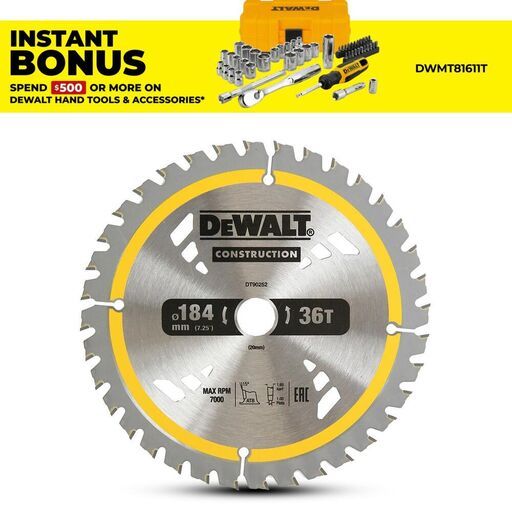 DeWalt DT90252-QZ 184mm (7") 36T Wood Construction Circular Saw Blade