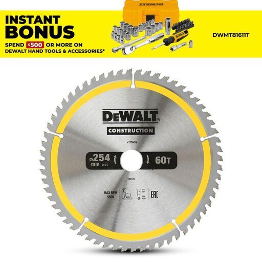 DeWalt DT90250-QZ 254mm (10") 60T Construction Circular Saw Blade