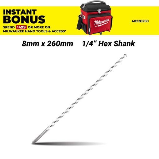 Milwaukee 4932471105 8mm x 260mm 1/4" Hex Shank Multi-Material Drill Bit
