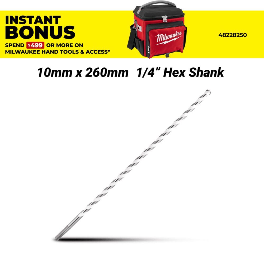 Milwaukee 4932471108 10mm x 260mm 1/4" Hex Shank Multi-Material Drill Bit – image 1