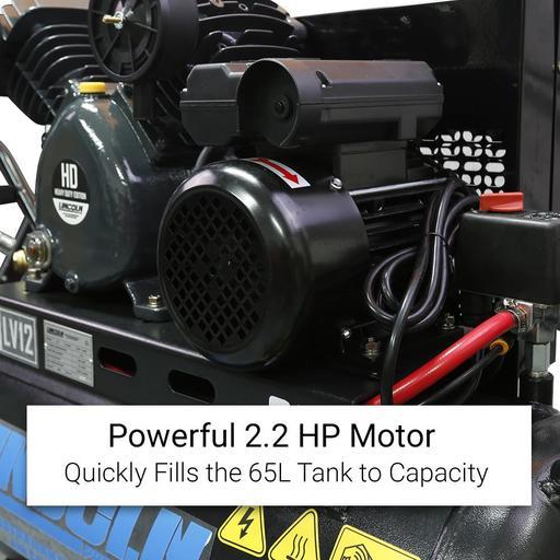 Lincoln LV12 2.2HP 65L Heavy Duty Twin Piston Belt Driven Air Compressor – image 2