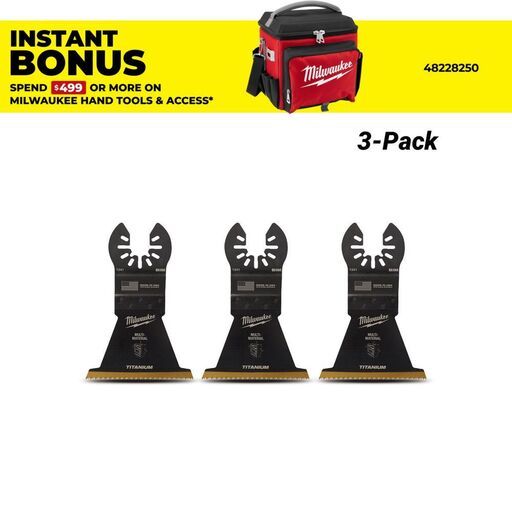 Milwaukee 49251243 3-Pack 63.5mm (2 1/2") OPEN-LOK Titanium Enhanced Bi-Metal Multi-Material Blade 