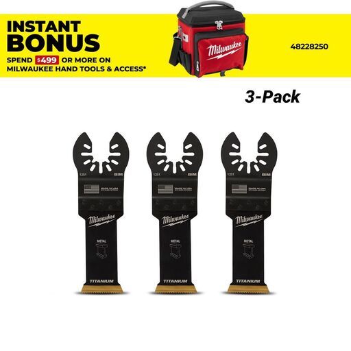 Milwaukee 49251253 3-Pack 28mm (1-1/8") OPEN-LOK Titanium Enhanced Bi-Metal Metal Blade 