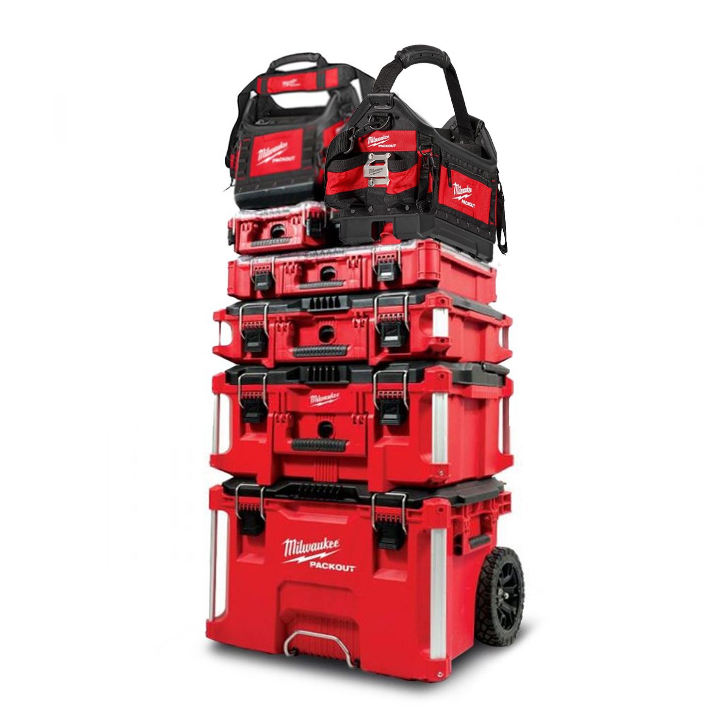 Milwaukee 48228427 + 48228425 + 48228424 + 48228435 + 48228430 + 48228317 + 48228311 PACKOUT 7pce Storage System – image 1