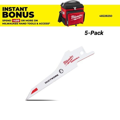 Milwaukee 48001630 5-Pack 30TPI Duct Work SAWZALL Blade 
