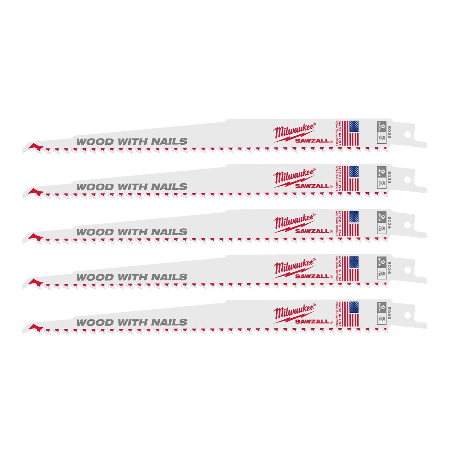 Milwaukee 48475036 (48005036) 5-Pack 230mm (9") 5TPI Thin Kerf SAWZALL Blades – image 5