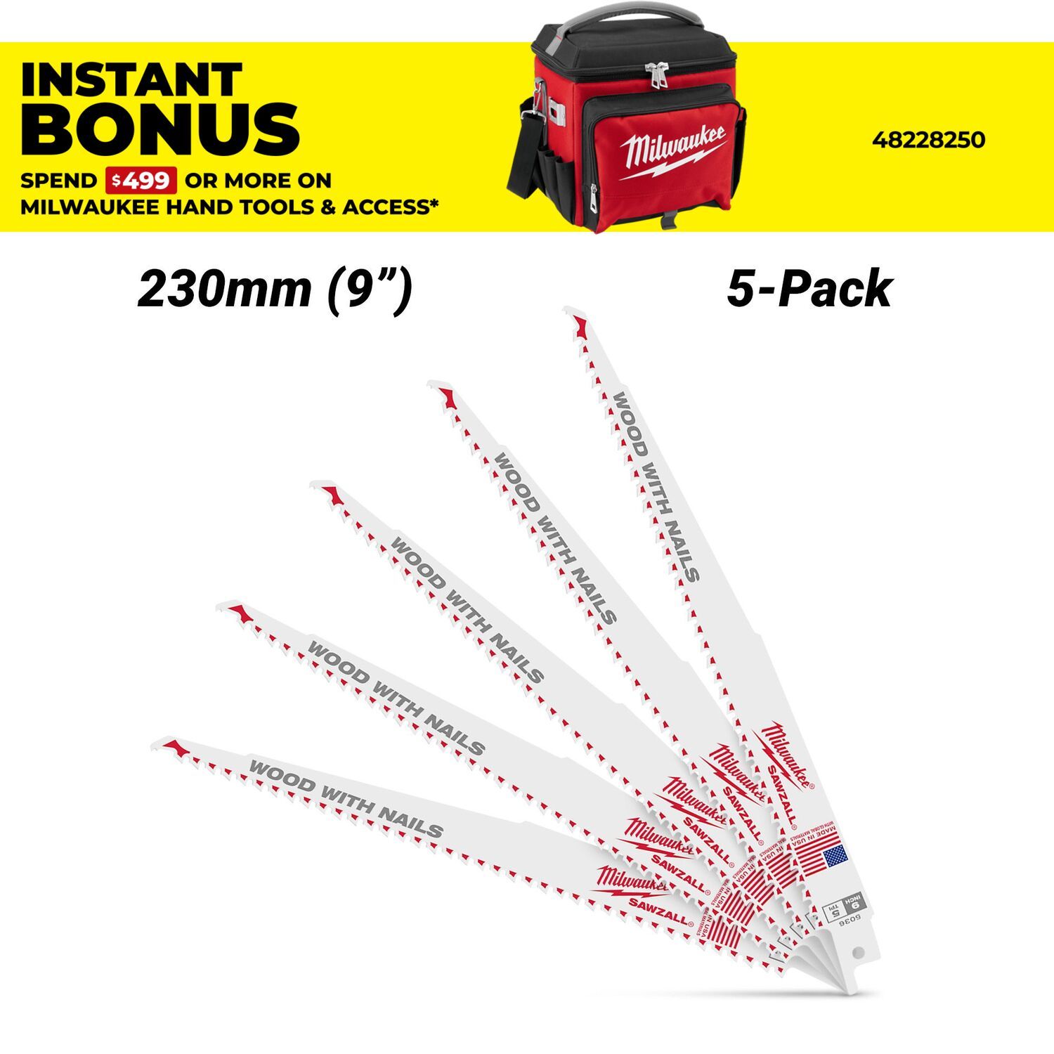 Milwaukee 48475036 (48005036) 5-Pack 230mm (9") 5TPI Thin Kerf SAWZALL Blades – image 1