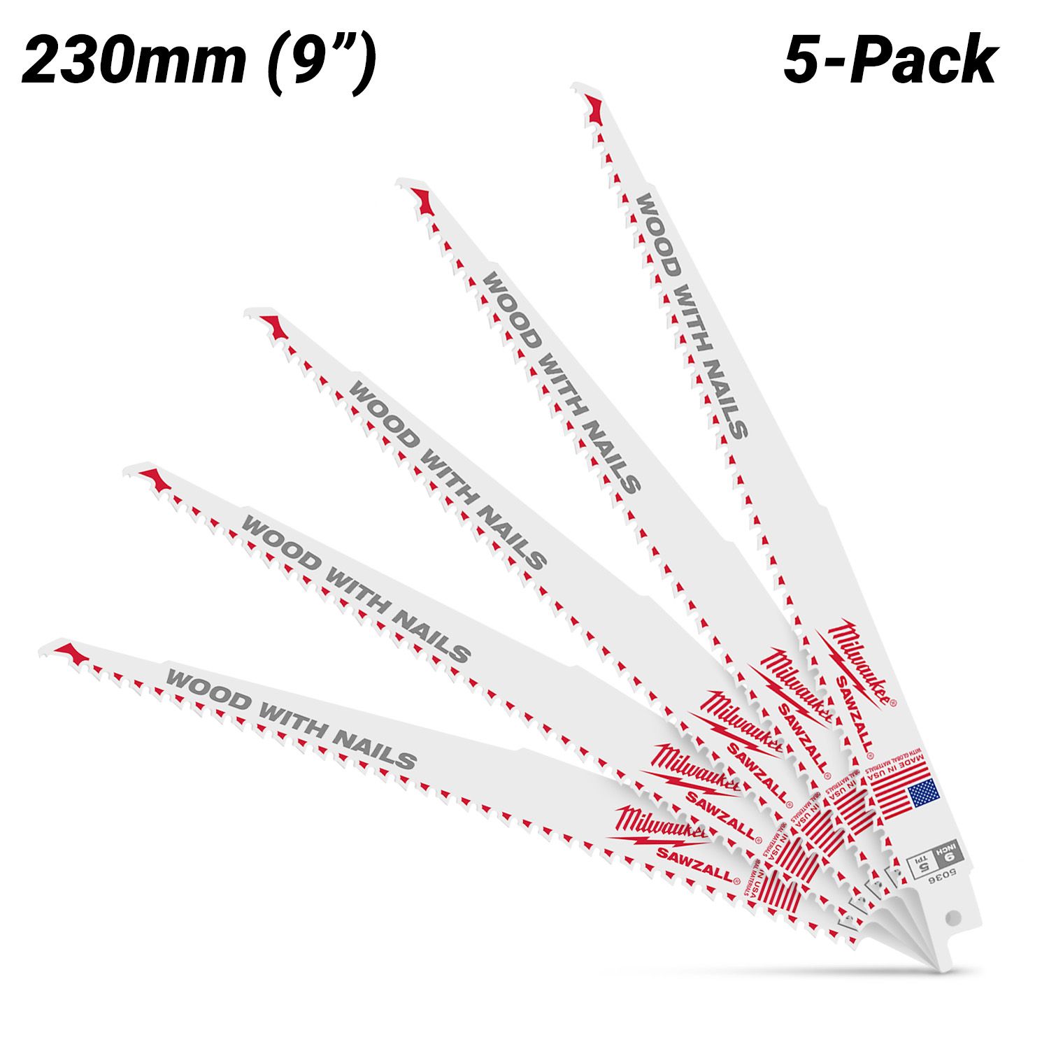 Milwaukee 48475036 (48005036) 5-Pack 230mm (9") 5TPI Thin Kerf SAWZALL Blades – image 2