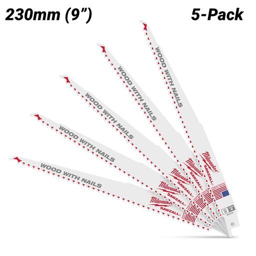 Milwaukee 48475036 (48005036) 5-Pack 230mm (9") 5TPI Thin Kerf SAWZALL Blades – image 2