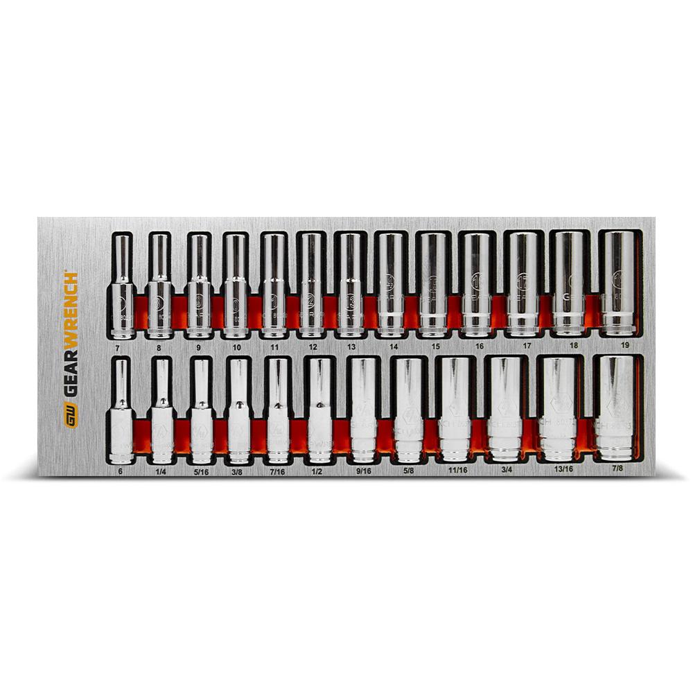 GEARWRENCH 83996 25pce SAE/Metric 3/8" Drive 6 Point Deep Socket Set in EVA Tray – image 1