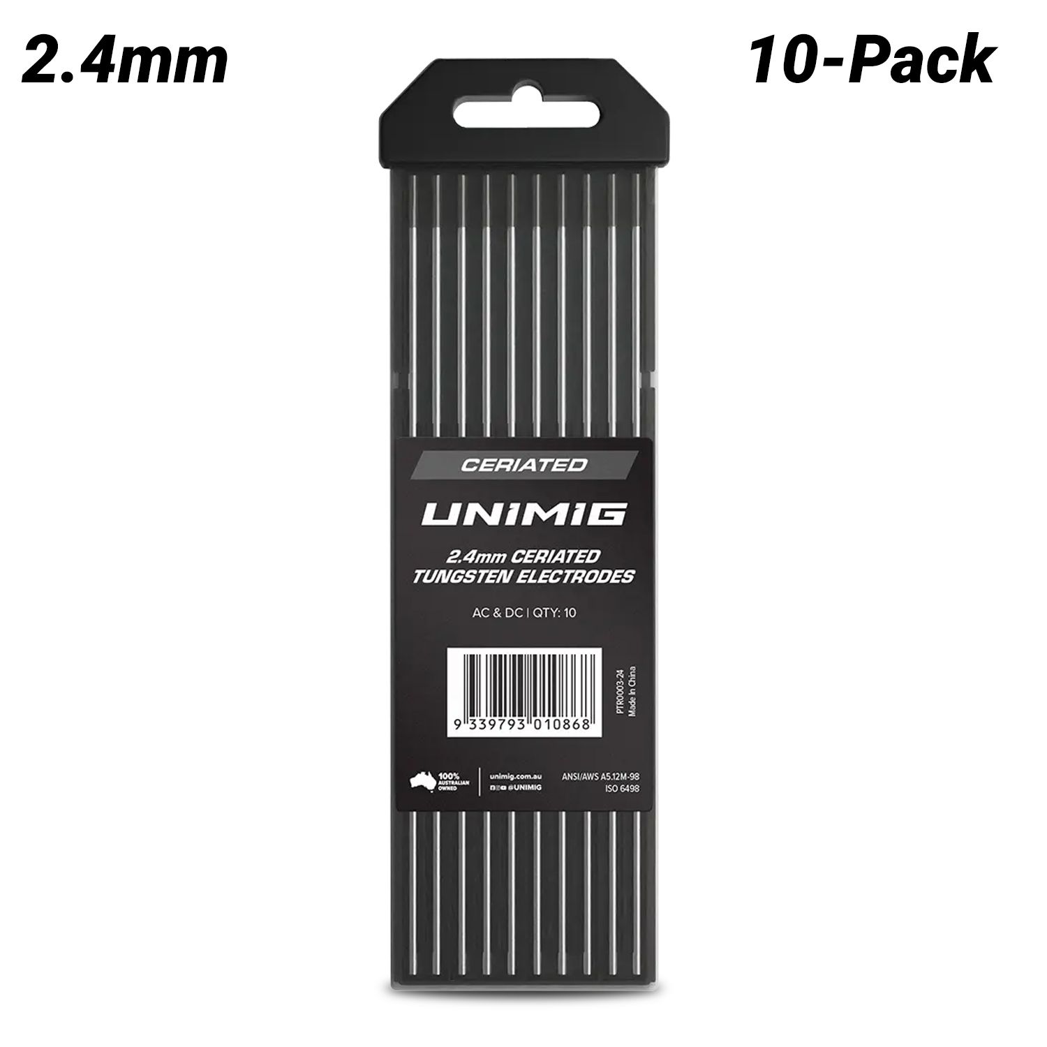 UNIMIG PTR0003-24 10-Pack 2.4mm x 175mm Ceriated Tungsten Electrodes – image 1