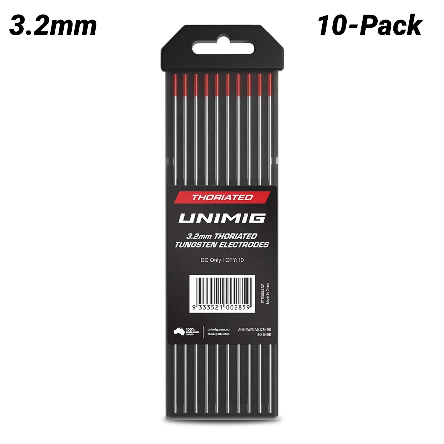 UNIMIG PTR0004-32 10-Pack 3.2mm x 175mm Thoriated TIG Tungsten Electrodes – image 1