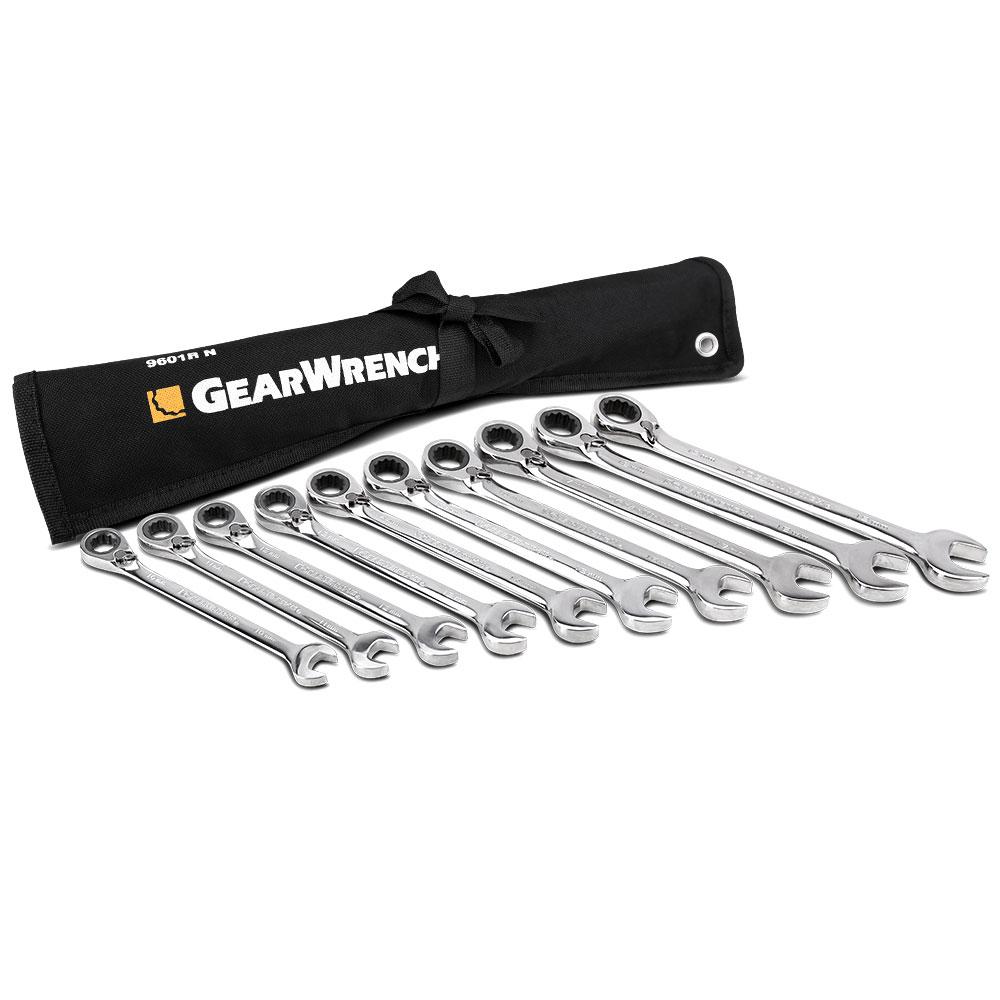 GEARWRENCH 9601RN 10pce 12 Point Metric Reversible Ratcheting Combination Wrench  Set