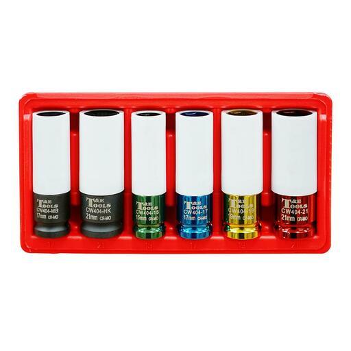 T&E Tools CW406MS 6pce 1/2" Drive Metric Thin Wall Wheel Nut Impact Socket Set