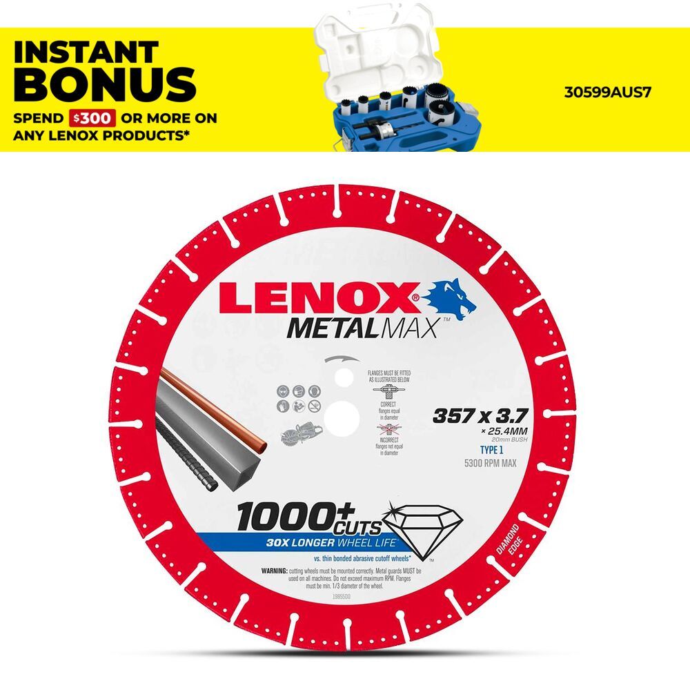 Lenox 1985500 357 x 25 x 3.7mm (14") MetalMax Cut Wheel  – image 1