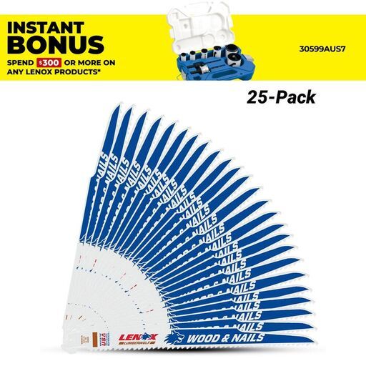 Lenox 20524B960R 25-Pk 255mm x 1.6mm (9") 10TPI Demolition Reciprocating Saw Blade