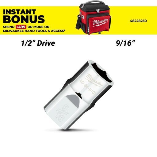 Milwaukee 45349101 1/2" Drive 9/16" SAE 6 Point Socket