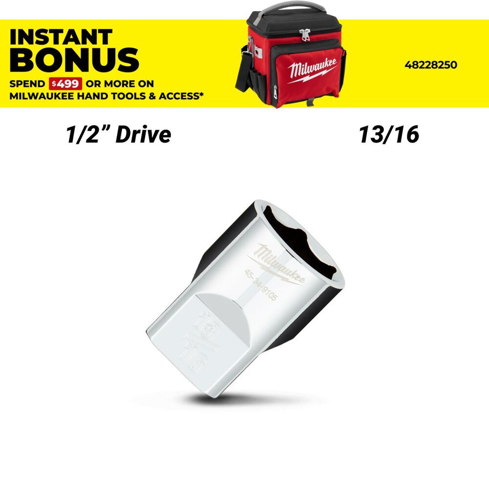 Milwaukee 45349105 1/2" Drive 13/16" SAE 6 Point Socket – image 1