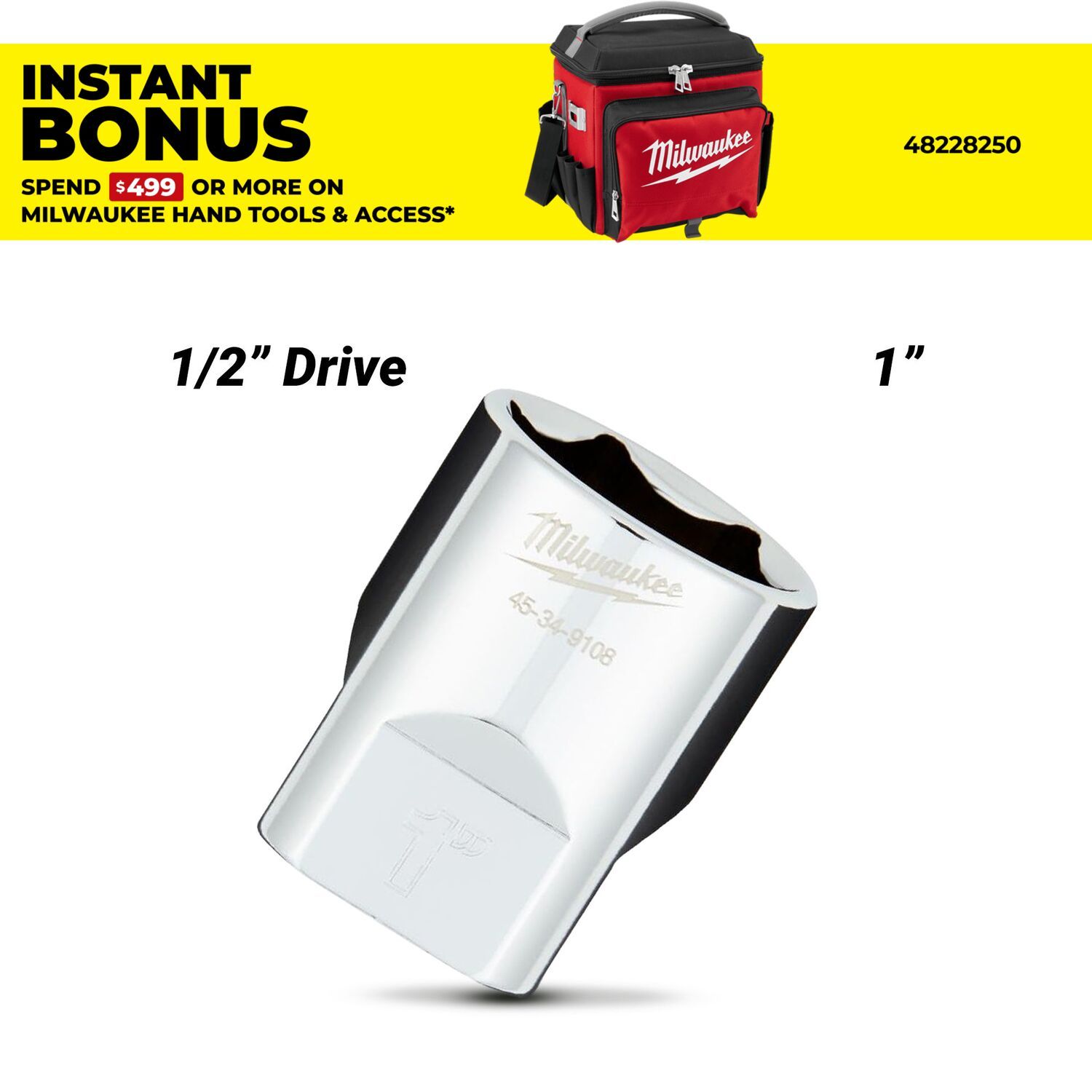 Milwaukee 45349108 1/2" Drive 1" SAE 6 Point Socket – image 1