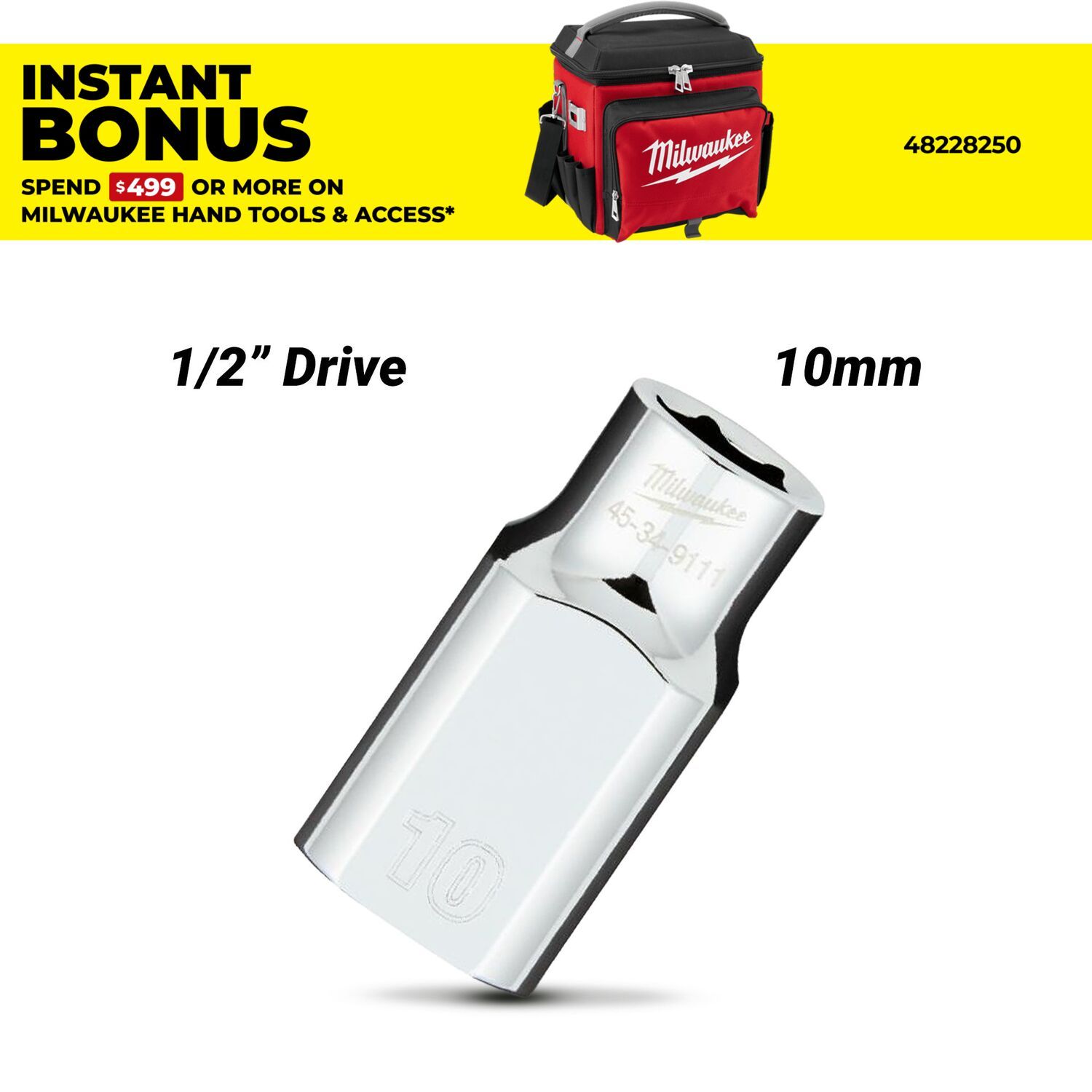 Milwaukee 45349111 1/2" Drive 10mm Metric 6 Point Socket – image 1