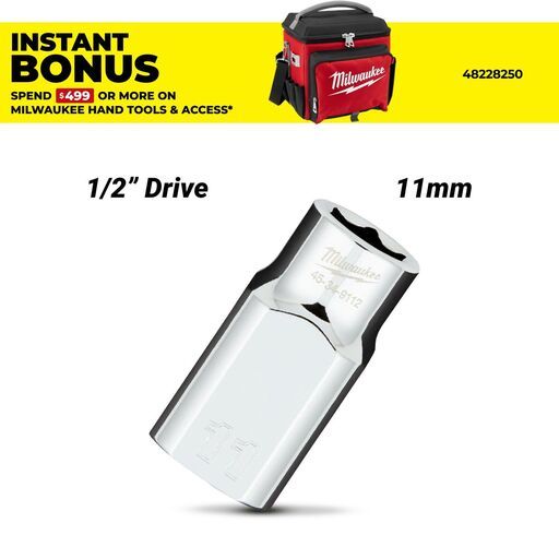 Milwaukee 45349112 1/2" Drive 11mm Metric 6 Point Socket
