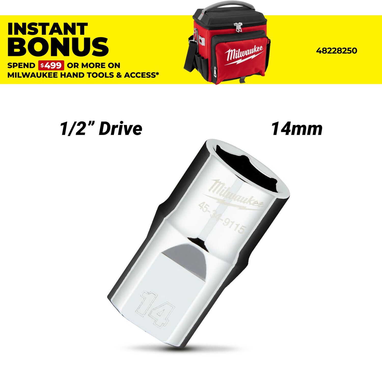 Milwaukee 45349115 1/2" Drive 14mm Metric 6 Point Socket – image 1