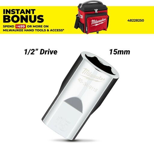 Milwaukee 45349116 1/2" Drive 15mm Metric 6 Point Socket
