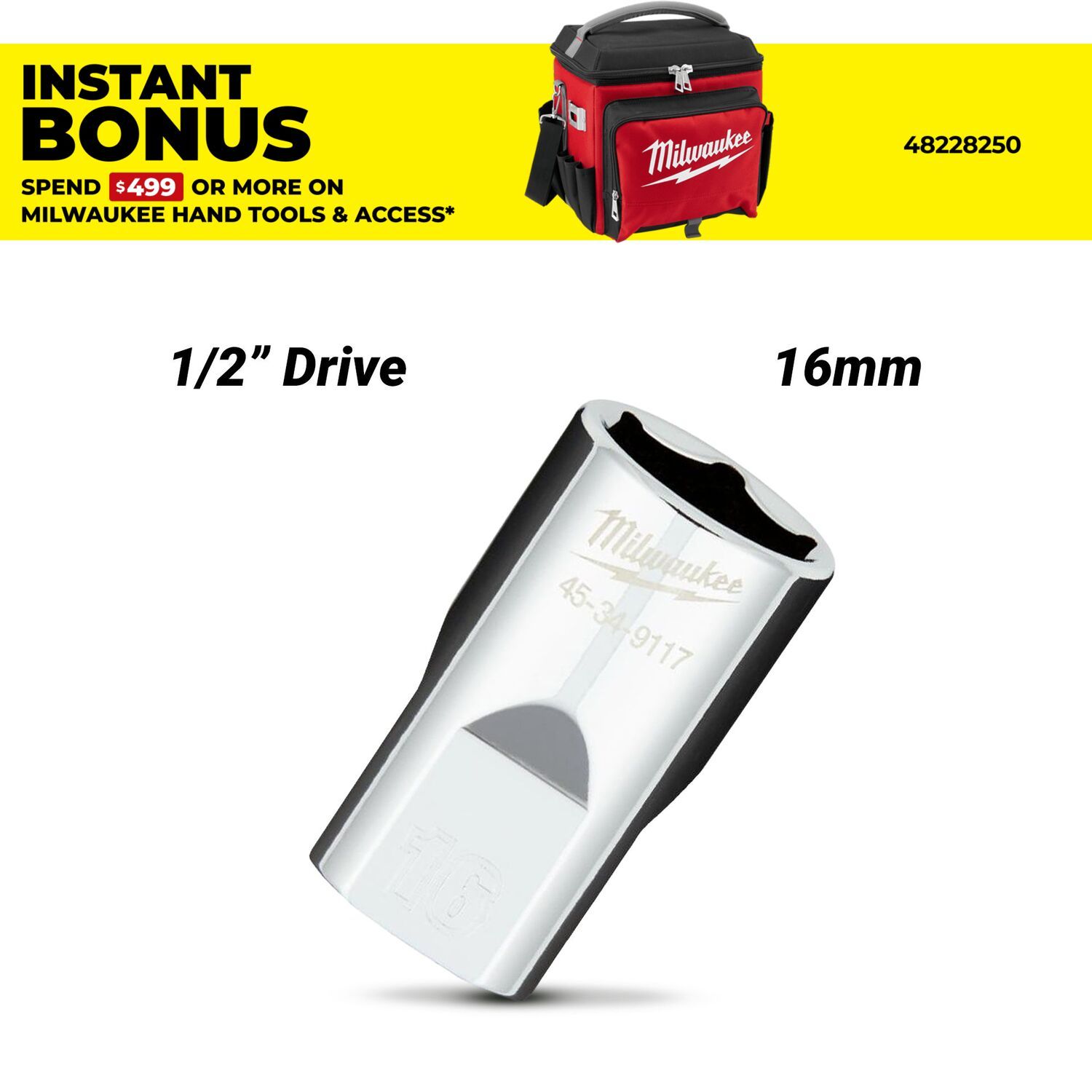 Milwaukee 45349117 1/2" Drive 16mm Metric 6 Point Socket – image 1