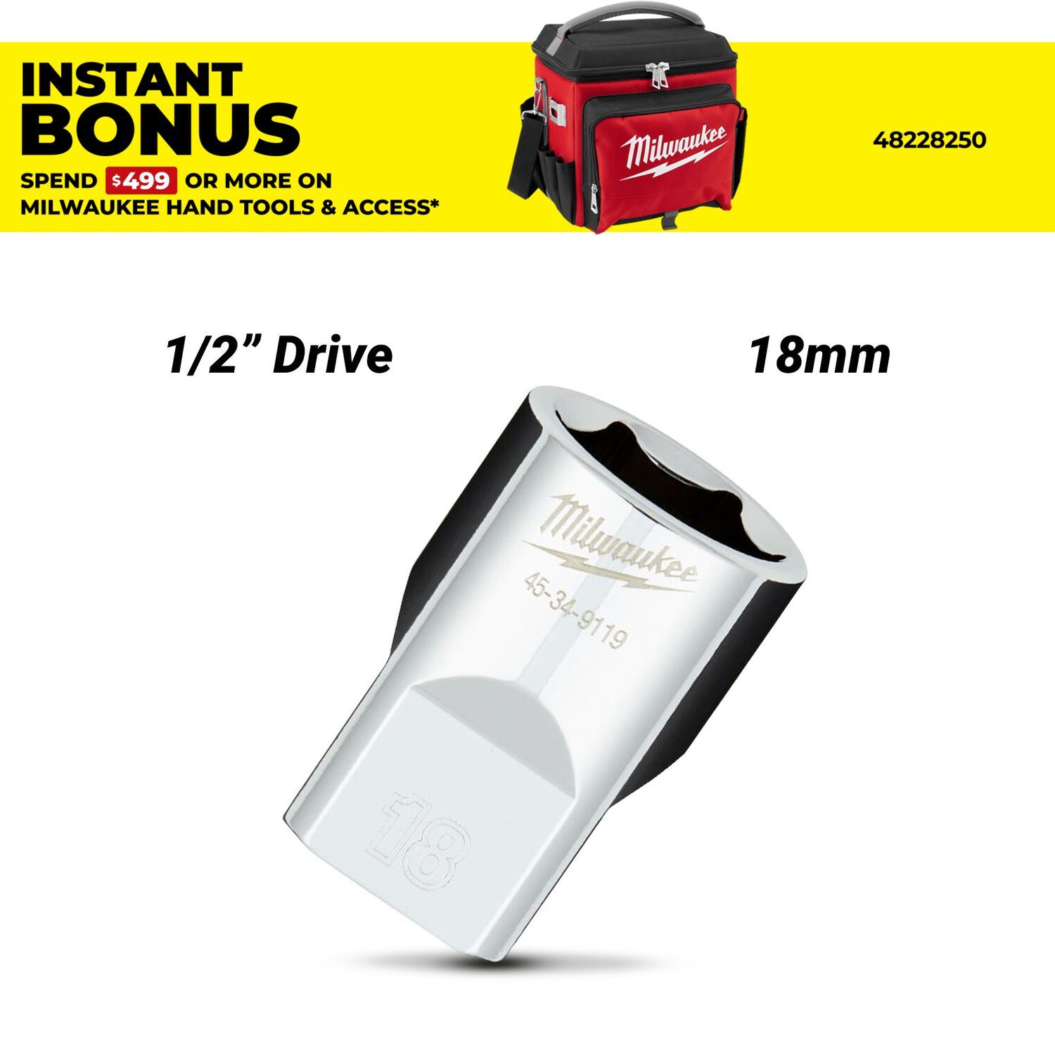 Milwaukee 45349119 1/2" Drive 18mm Metric 6 Point Socket – image 1