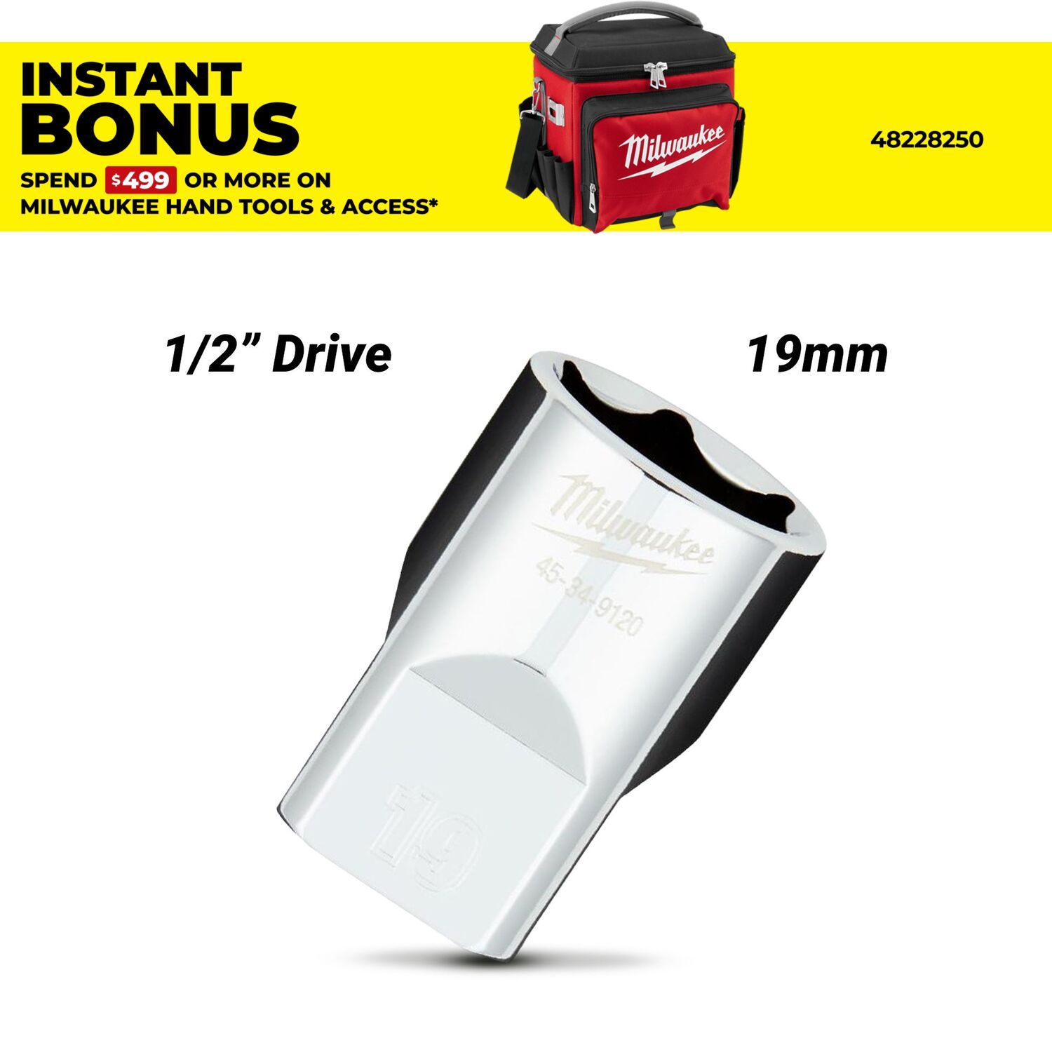 Milwaukee 45349120 1/2" Drive 19mm Metric 6 Point Socket – image 1