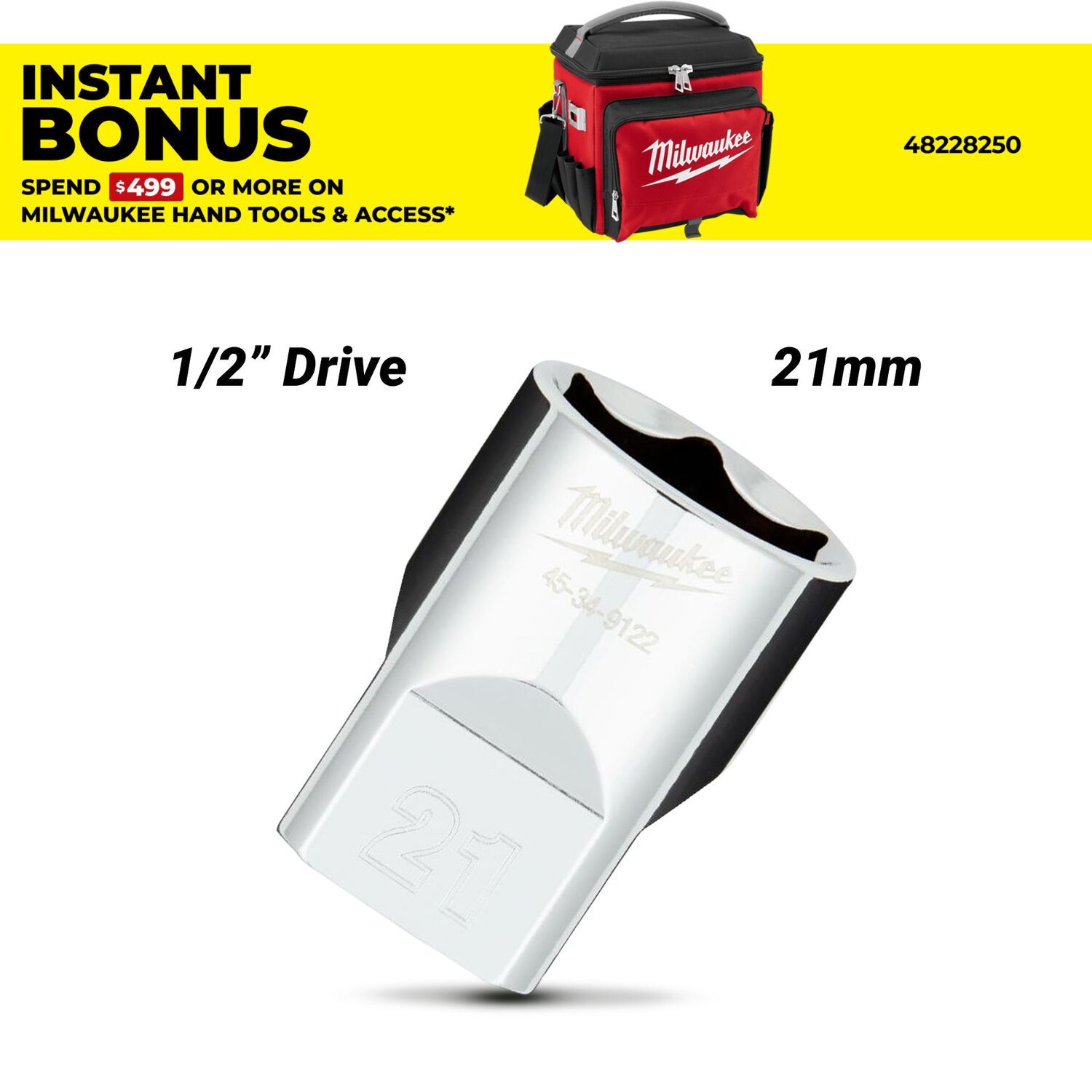 Milwaukee 45349122 1/2" Drive 21mm Metric 6 Point Socket – image 1