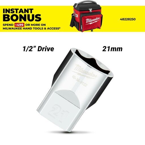 Milwaukee 45349122 1/2" Drive 21mm Metric 6 Point Socket