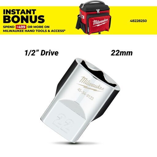 Milwaukee 45349123 1/2" Drive 22mm Metric 6 Point Socket