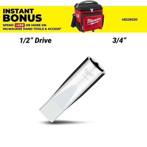 Milwaukee 45349130 1/2" Drive 3/4" SAE 6 Point Deep Socket