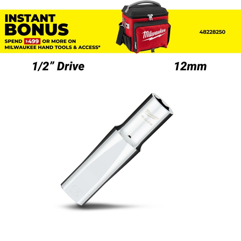 Milwaukee 45349136 1/2" Drive 12mm Metric 6 Point Deep Socket – image 1