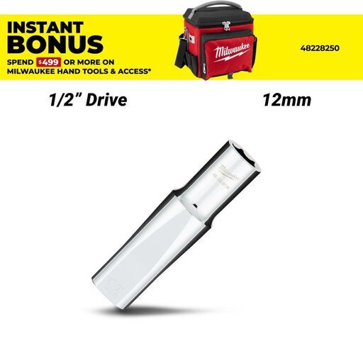 Milwaukee 45349136 1/2" Drive 12mm Metric 6 Point Deep Socket