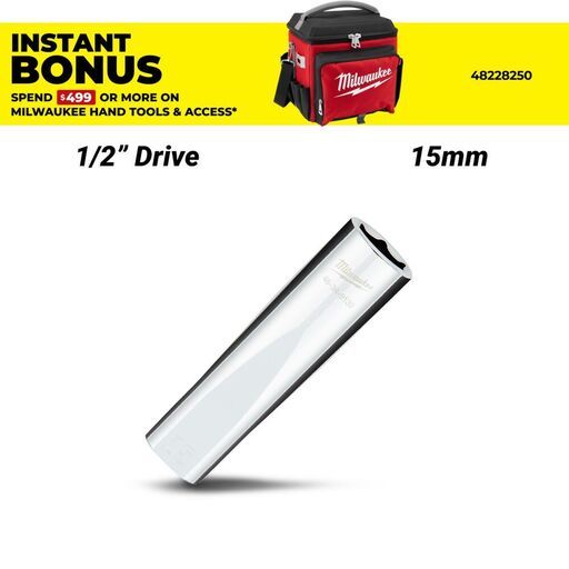 Milwaukee 45349139 1/2" Drive 15mm Metric 6 Point Deep Socket