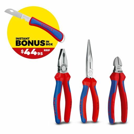 Knipex KBP066 3pce Combination, Long Nose, Cutting Plier Set with BONUS Utility Knife