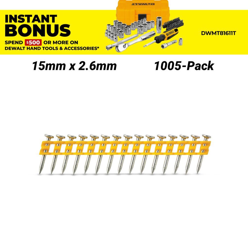 DeWalt DCN8901015 1005-Pack 15mm x 2.6mm Concrete Pins Suit DCN890 – image 1