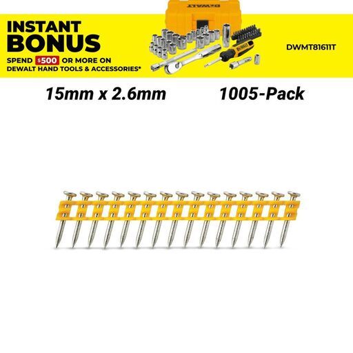 DeWalt DCN8901015 1005-Pack 15mm x 2.6mm Concrete Pins Suit DCN890