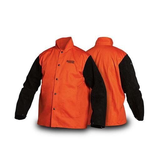 Lincoln Electric K4690 Orange Safety Fire Resistant Welding Jacket with Leath Sleeves