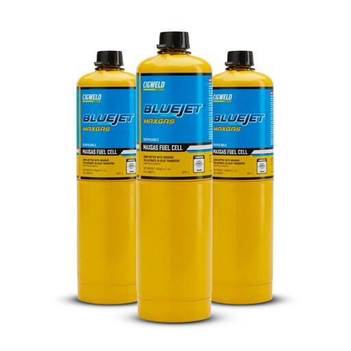 Cigweld 308980 3-Pack 400g MAXGAS BlueJet Single Fuel Cell Gas Cylinder – image 2