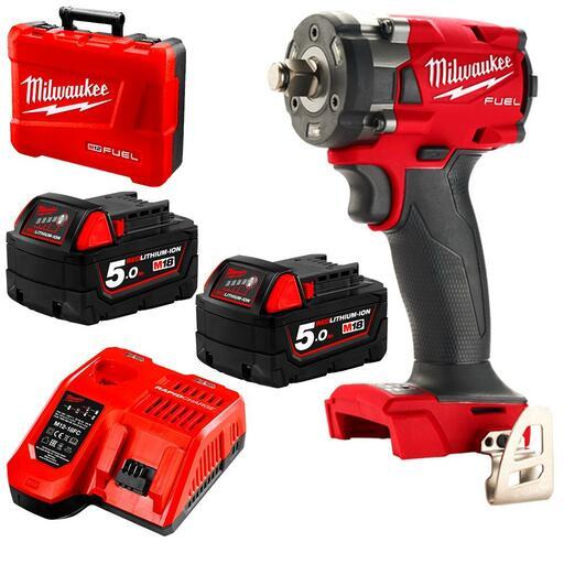 Milwaukee M18FIW2F12-502C 18V 5.0Ah Li-Ion Cordless Fuel 1/2" Compact Impact Wrench with Friction Ring Combo Kit