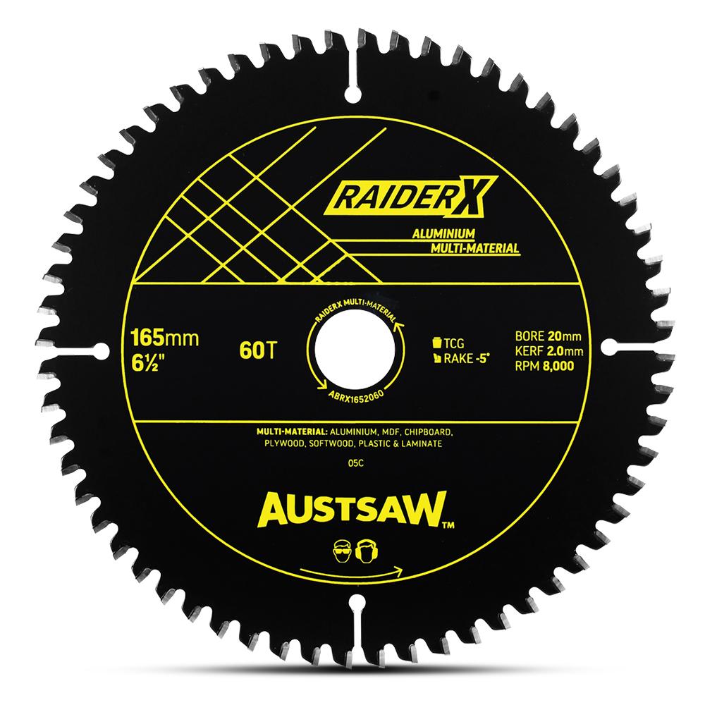 Austsaw ABRX1652060 165mm (6-1/2") x 20mm x 60T RaiderX Aluminium Multi-Material Blade – image 2