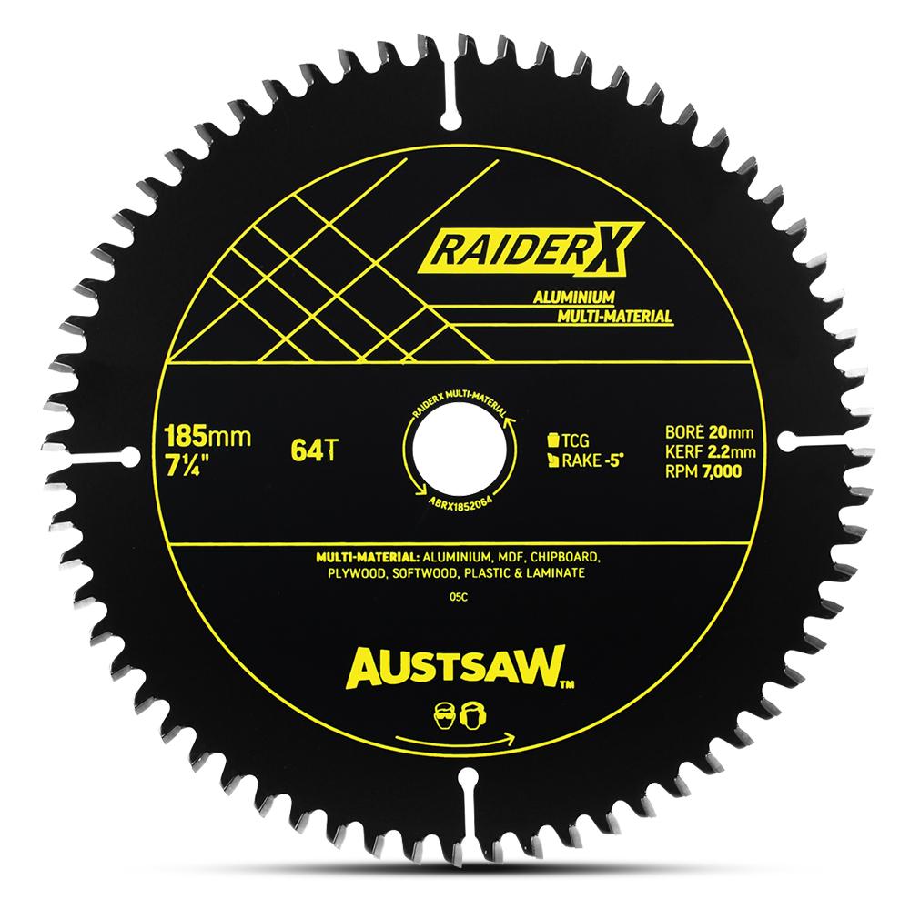 Austsaw ABRX1852064 185mm (7-1/4") x 20mm x 64T RaiderX Aluminium Multi-Material Blade – image 2